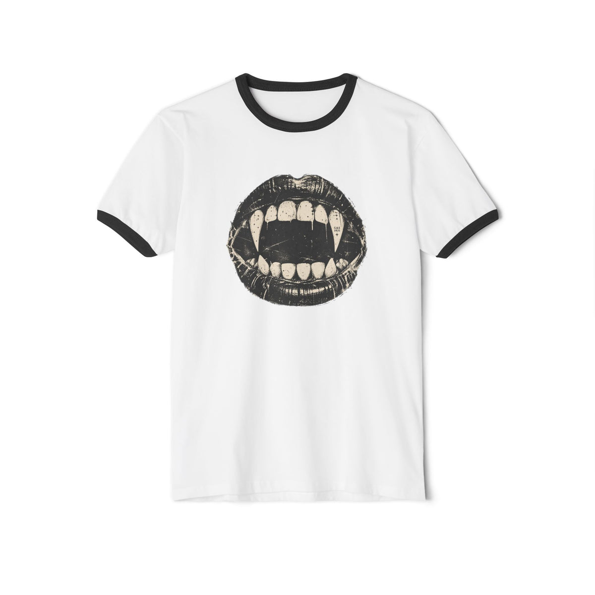 The Bite Ringer Tee | Vintage Halloween Shirt, Retro Horror Graphic T-Shirt, Black and White Ringer, Grave & Ember
