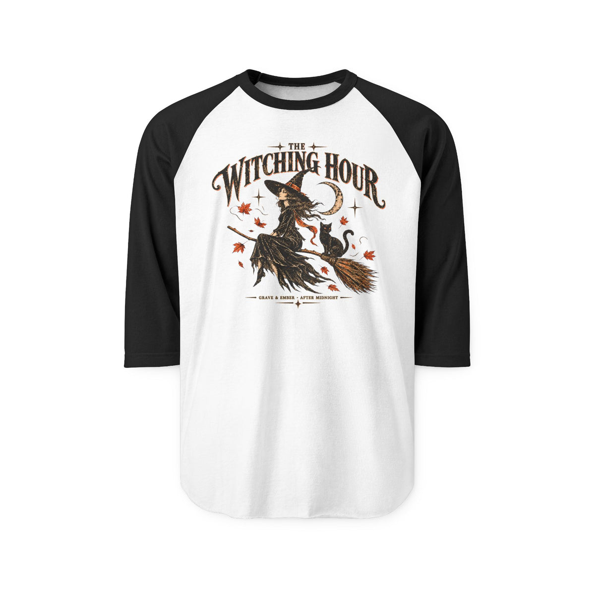 Witching Hour Raglan Tee | Vintage Halloween Witch Shirt, Retro Witch Baseball Tee, 3/4 Sleeve Halloween Shirt