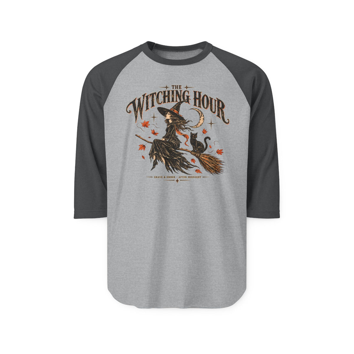 Witching Hour Raglan Tee | Vintage Halloween Witch Shirt, Retro Witch Baseball Tee, 3/4 Sleeve Halloween Shirt