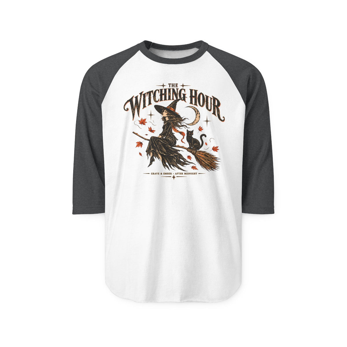 Witching Hour Raglan Tee | Vintage Halloween Witch Shirt, Retro Witch Baseball Tee, 3/4 Sleeve Halloween Shirt