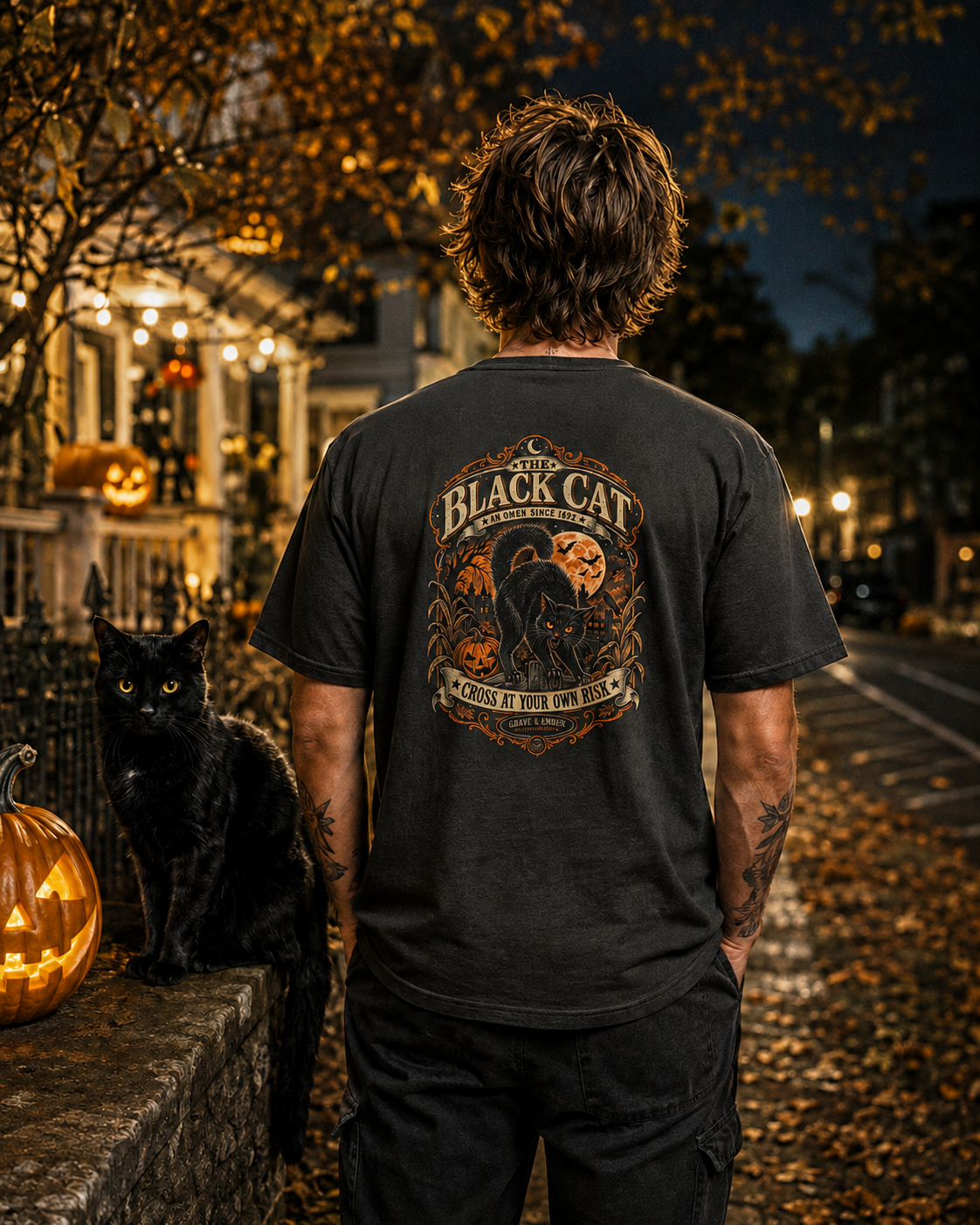 Black Cat – Vintage Halloween Graphic Tee