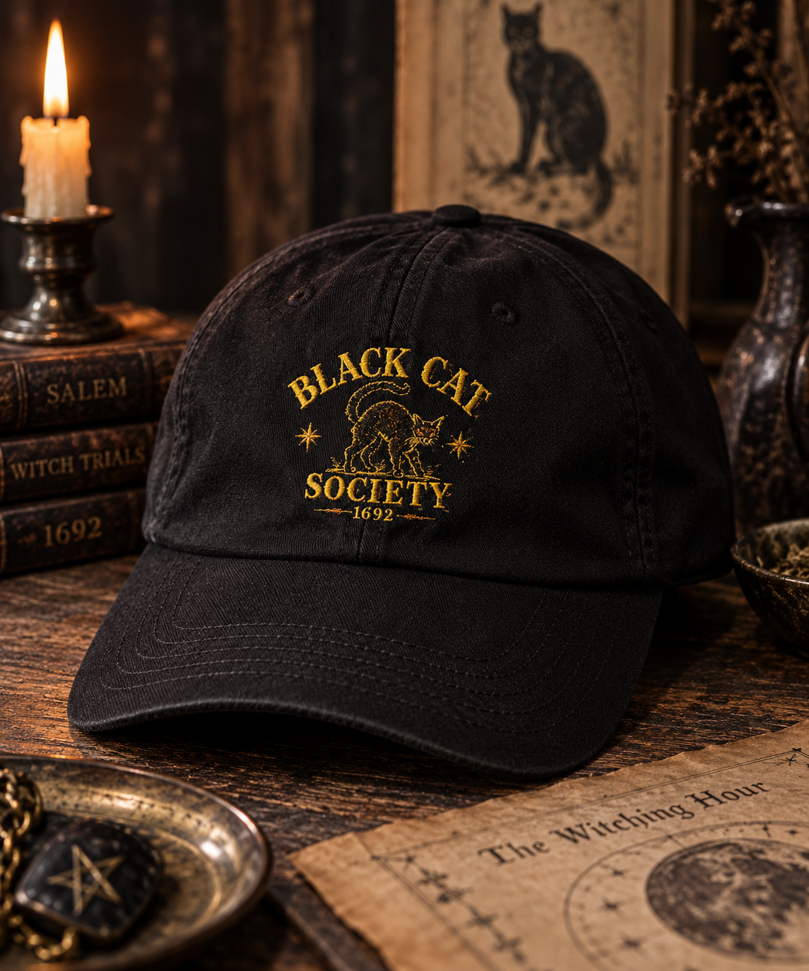 Black Cat Society – Vintage Embroidered Halloween Hat