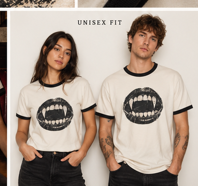The Bite Ringer Tee | Vintage Halloween Shirt, Retro Horror Graphic T-Shirt, Black and White Ringer, Grave & Ember-10