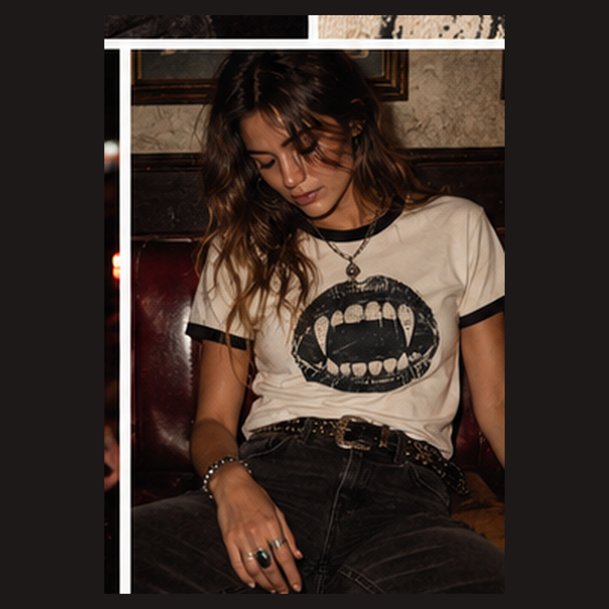 The Bite Ringer Tee | Vintage Halloween Shirt, Retro Horror Graphic T-Shirt, Black and White Ringer, Grave & Ember-9
