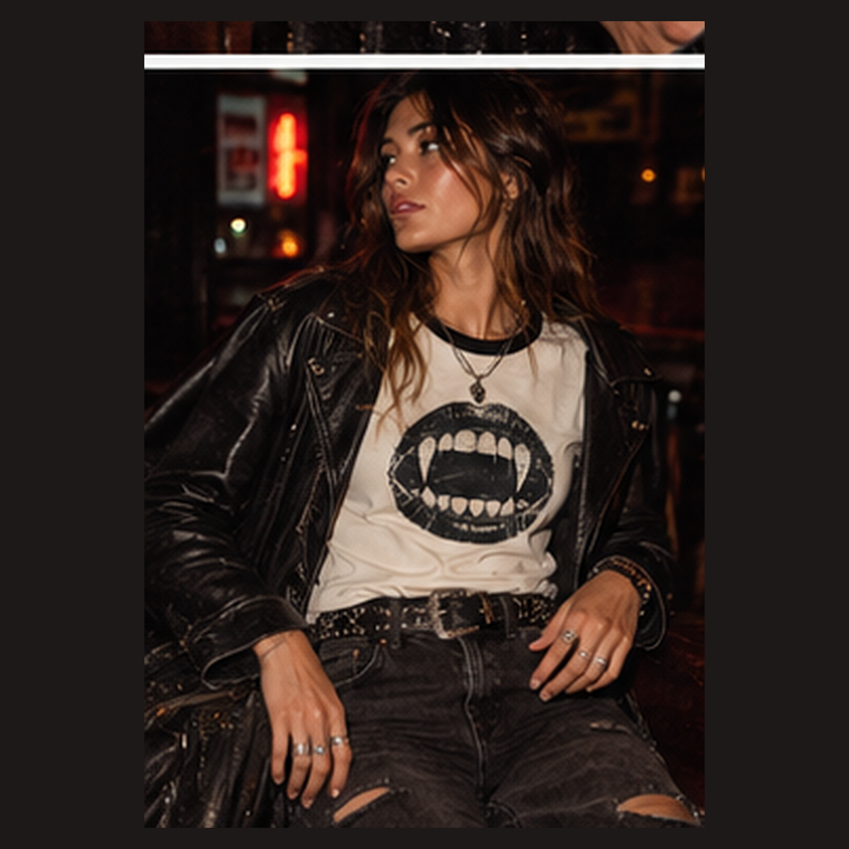 The Bite Ringer Tee | Vintage Halloween Shirt, Retro Horror Graphic T-Shirt, Black and White Ringer, Grave & Ember-7