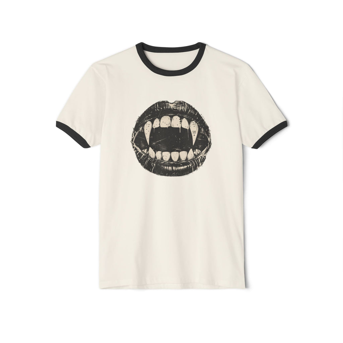 The Bite Ringer Tee | Vintage Halloween Shirt, Retro Horror Graphic T-Shirt, Black and White Ringer, Grave & Ember-5